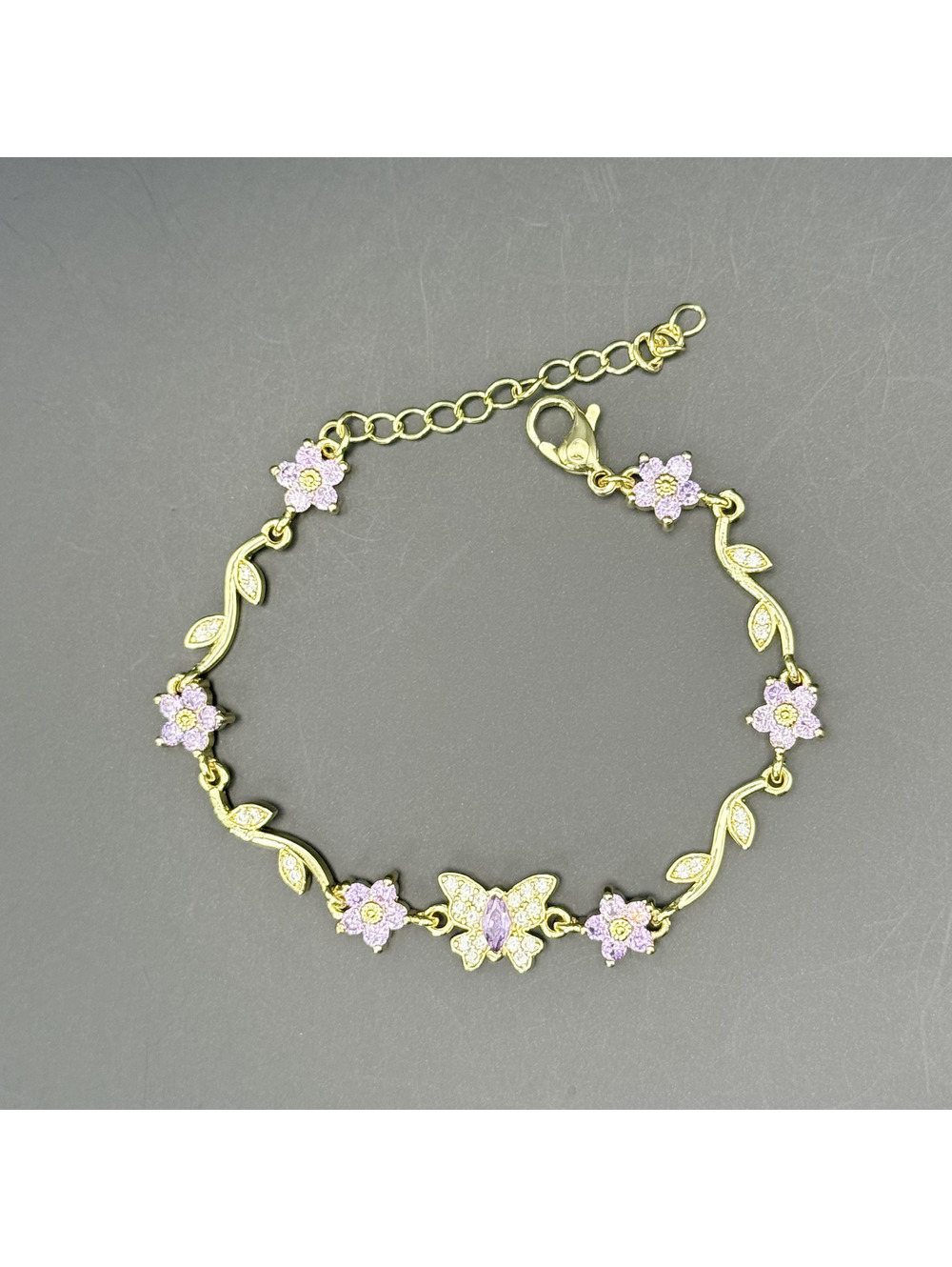 candy+clover lilac butterfly flower vine gold tone bracelet